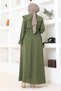 Cape Collar Detailed Belted Hijab Dress Brc1125 Khaki - 5
