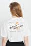 Women's Ecru 100% Premium Cotton Oversize Fit Loose Cut Printed Crew Neck T-Shirt - 2