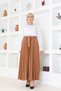 Belt Detailed Pleated Hijab Skirt BRC1505 Latte - 4