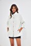 Women's Genuine Leather jacket White Color Bat Sleeve Fronts Snap Fastener - 4