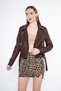 Women's Brown Genuine Jumbo Leather Jacket with Waist Belt and Back Zipper Detail - 2