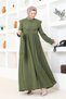 Cape Collar Detailed Belted Hijab Dress Brc1125 Khaki