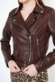 Women's Brown Genuine Jumbo Leather Jacket with Waist Belt and Back Zipper Detail - 7