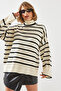 Women's White Black Striped High-Neck Knit Sweater 20221002 - 3