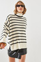 Women's White Black Striped High-Neck Knit Sweater 20221002 - 2