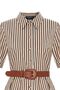 Striped Shirt Collar Midi Dress - with Belt and Waist Seat - 8