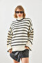 Women's White Black Striped High-Neck Knit Sweater 20221002 - 6