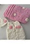 Puffy Pink Baby Blanket vest beanie set - 2