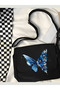 Butterfly Patterned Black Canvas Tote Bag - Laptop and School Bag - 3