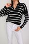 Women's Polo Neck White Striped Knitwear Sweater - 3