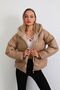 Women's Beige Leather Hooded Puffer Coat