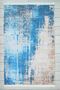 Abstract Patterned Blue Beige Chenille Machine Washable Fringed Non-Slip Base Modern Carpet 7319