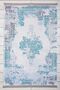 Avangarde Patterned Blue Washable Fringed Non-Slip Base Chenille Living Room Carpet 7424