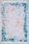 Abstract Patterned Blue Gray Chenille Machine Washable Fringed Non-Slip Base Carpet 7370