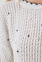 Women's Sweater - Lace-Like Knit Ecru Crop Knit Sweater with Bead Detail - 3