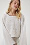 Women's Sweater - Lace-Like Knit Ecru Crop Knit Sweater with Bead Detail - 2
