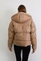 Women's Beige Leather Hooded Puffer Coat - 4
