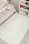 Nordic Patterned Beige Chenille Machine Washable Fringed Non-Slip Base Living Room Carpet 8342