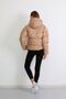 Women's Beige Leather Hooded Puffer Coat - 7