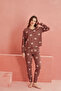 Brown Bear Print Long Sleeve Knitted Pajamas Set - 2