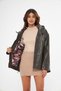 Women's Khaki Color Genuine Leather Jacket Hooded Model - 3