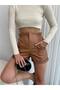 Women's Shorts - Elastic Waist - Double Pockets - Double Legs - Faux Leather Mini Shorts - 5