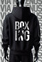 Boxing Front and Back Printed 3 Thread Wide Pattern Black Hooded Sweatshirt