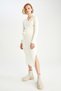 High Waist Midi Knitwear Pencil Skirt - Slit Detailed Y4252Az22Wn - 4