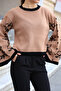 Round Crew Neck Long Sleeve Wide-Neck Floral Jacquard Pattern Color-Blocked Winter Knitwear Sweater - 6