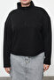 Siyah Selanik/Triko Görünümlü Fermuarlı Yaka Regular/Normal Kalıp Örme Sweatshirt TBBAW23AO00006 - 3