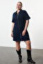 Dark Blue Front Zipper Medium Stretch Denim Plus Size Dress Tbbss24Ah00206