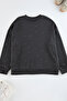 Antrasit Kalın Taşlı Detaylı Örme Büyük Beden Sweatshirt TBBAW24SW00000 - 5