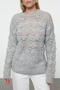 Gray Openwork/Hole Detailed Crew Neck Knitwear Sweater Twoaw25Kz00339 - 3