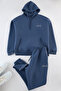 Indigo Regular /Rahat Kesim Kapüşonlu Nakışlı İçi Polar Sweatshirt Eşofman Takım TMNAW24EM00000 - 3