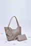 Monogram Printed Mink Shk108 Women's Hand and Shoulder Bag with Snap Fastener Faux Leather Wallet and Makeup Bag - 3
