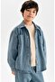 Boy's Jean Polo Collar Long Sleeve Shirt - Oversize Fit