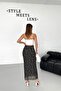 Midi Length Black Floral Patterned Tulle Skirt - 4