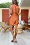 Women's Tile Double-Breasted Collar Garnished Waist Tie Pocketed Shorts Jumpsuit Bst3656 - 3
