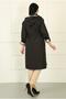 Women's Black Long Plaid Detail Large Size Trench Coat - 4