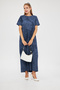 Women's Acid Washing Effect Cupra Short Sleeve Gathered Knitted Maxi Dress