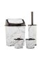 Bathroom Set Trash Can WC Toilet Brush Liquid Soap Dispenser Tooth Brush Holder Set of 3 White Marble Patterned - 2