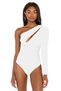 Women's White Asymmetrical Cut Bodysuit - 2