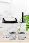 Bathroom Set Trash Can WC Toilet Brush Liquid Soap Dispenser Tooth Brush Holder Set of 3 White Marble Patterned