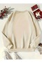 Women's Beige I Like Cat Printed Crew Neck Sweatshirt - 2