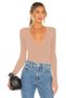 Women's Beige Deep V-Neck Silk Jersey Bodysuit