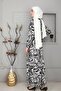 Women's Seasonal Cotton Zebra Patterned Viscose Fabric Flowy Prayer Dress Black - 5