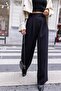 Black Velcro Waist Clamp Stitching Palazzo Trousers - 3