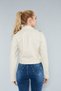 Women's Cream Leather Jacket with Zippered Sleeves - 7