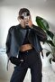 Oversize Women's Black Biker Leather Jacket - 2