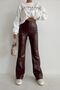 Brown Flared Leg Leather Trousers